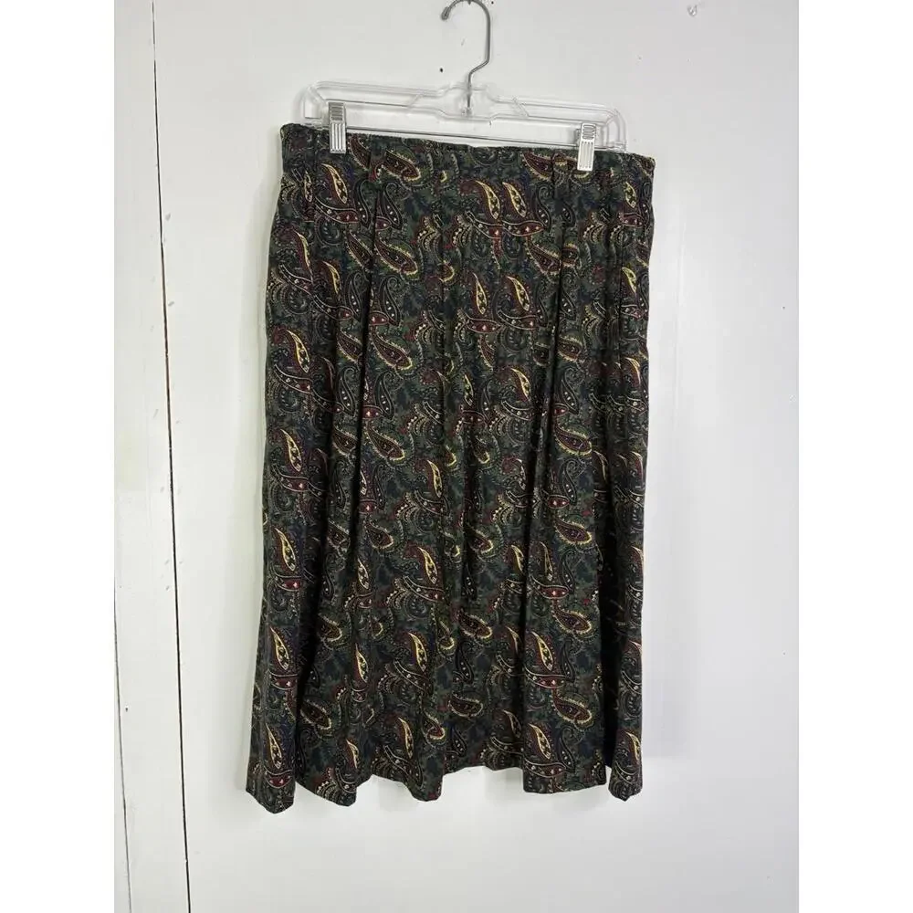 Vintage Talbots Skirt Womens 14 Paisley Dark Colorful Grunge Witchy Modest